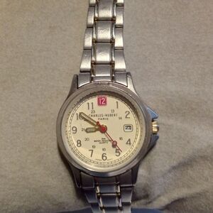 Charles Hubert Paris Quartz Watch Cream Dial Gold Tone Accent 30M Water Resistan